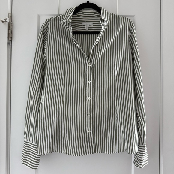 Bagutta green & white stripe cotton button down dress shirt - size Medium (M) - Picture 2 of 7